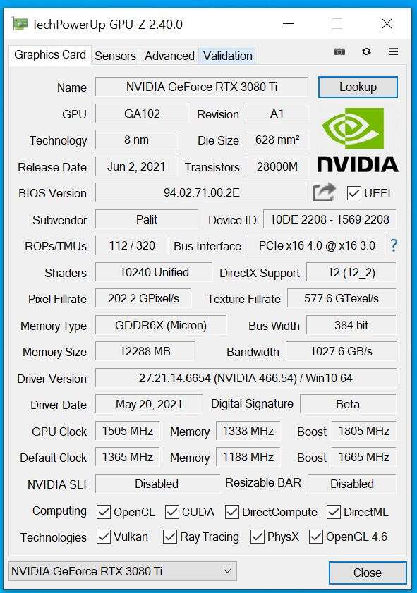 Test Palit GeForce RTX 3080 Ti GamingPro