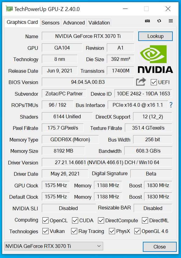 Test ZOTAC GeForce RTX 3070 Ti AMP Holo