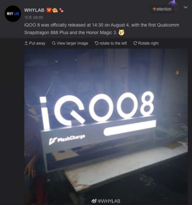 Wedle plotek ładowanie iQOO 8 wyrwie nas z butów