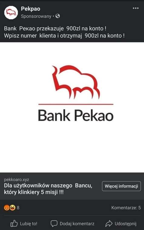 Nie, Bank Pekao nie rozdaje 900 zł. To tylko kolejna forma oszustwa