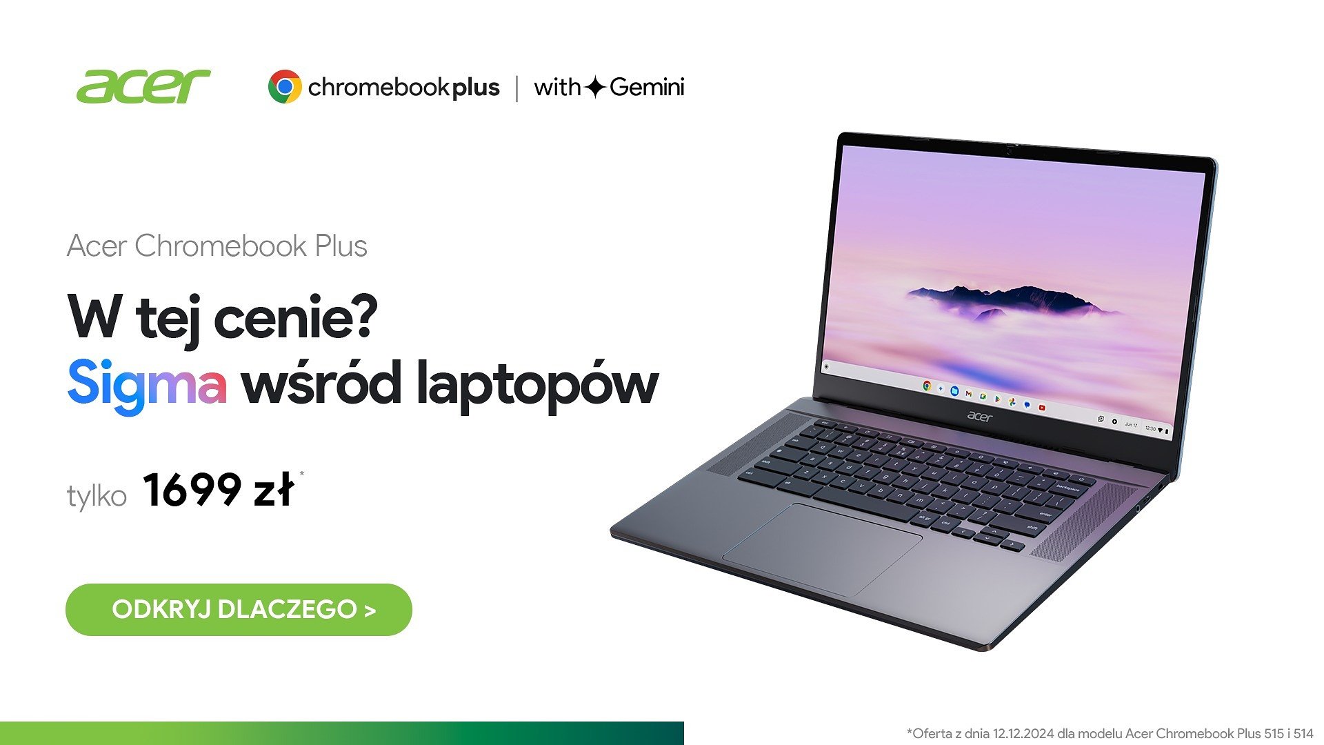 To sigma wśród laptopów! Kup nowego Acer Chromebook Plus za 1699 zł!