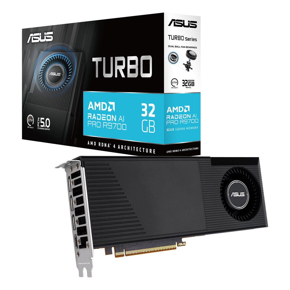 ASUS wprowadza kartę Radeon AI Pro R9700 TURBO z chłodzeniem typu blower i 32 GB pamięci VRAM na pokładzie
