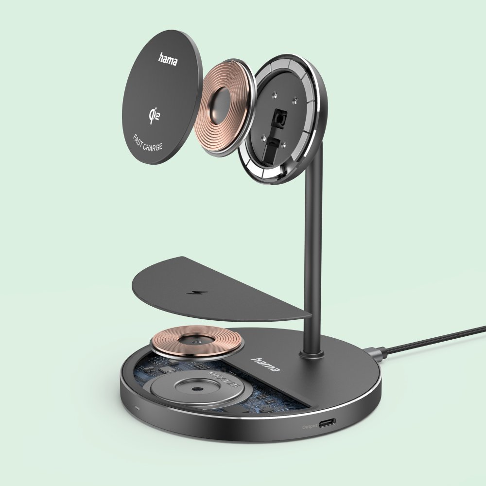 Premiera ładowarki indukcyjnej Hama Stand 2w1 Qi2 Fast Charge o mocy 15 W na iPhone'a i słuchawki