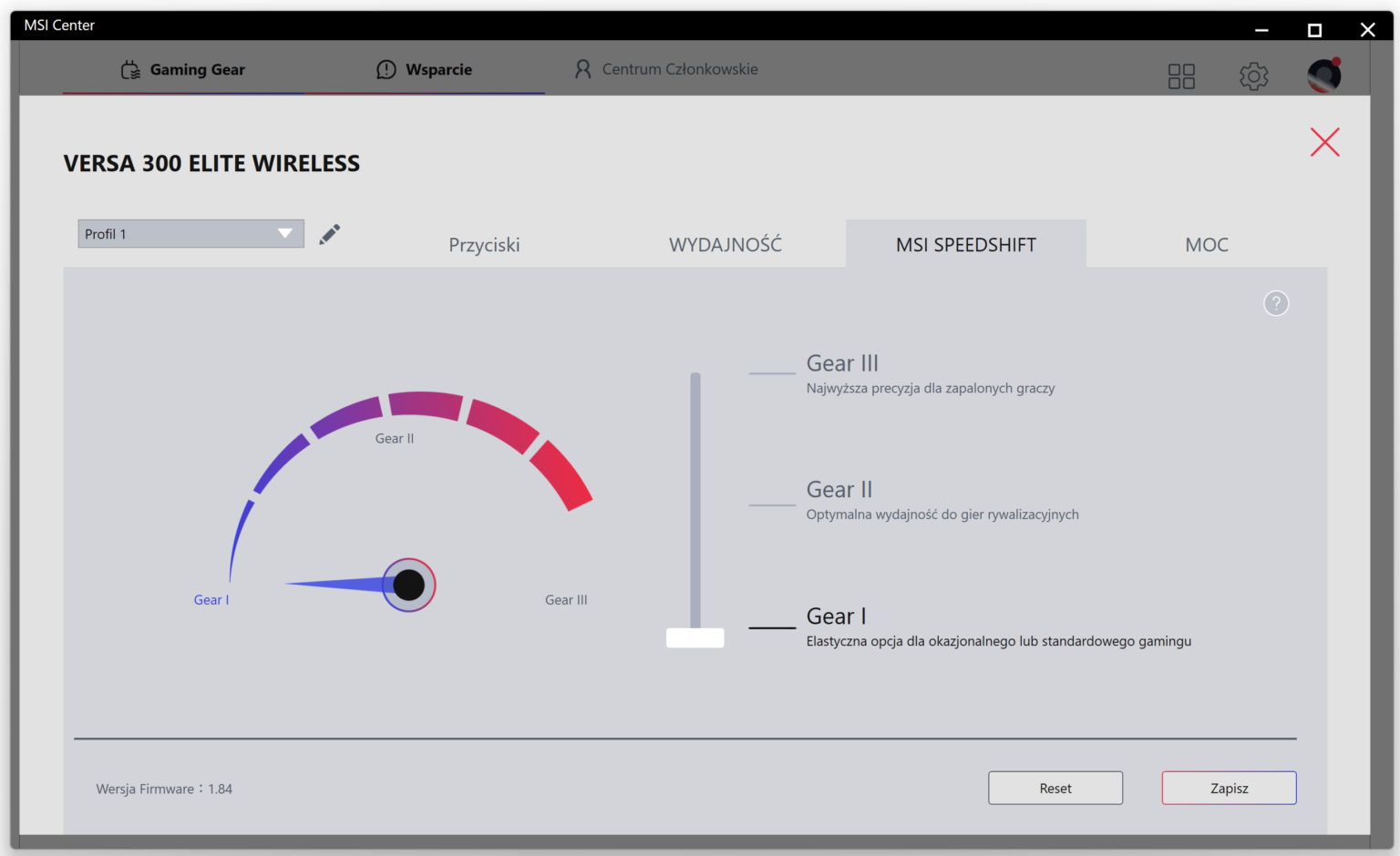 MSI Versa 300 Elite Wireless - test myszki
