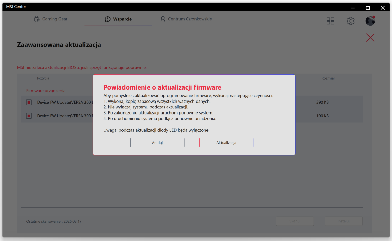 MSI Versa 300 Elite Wireless - test myszki