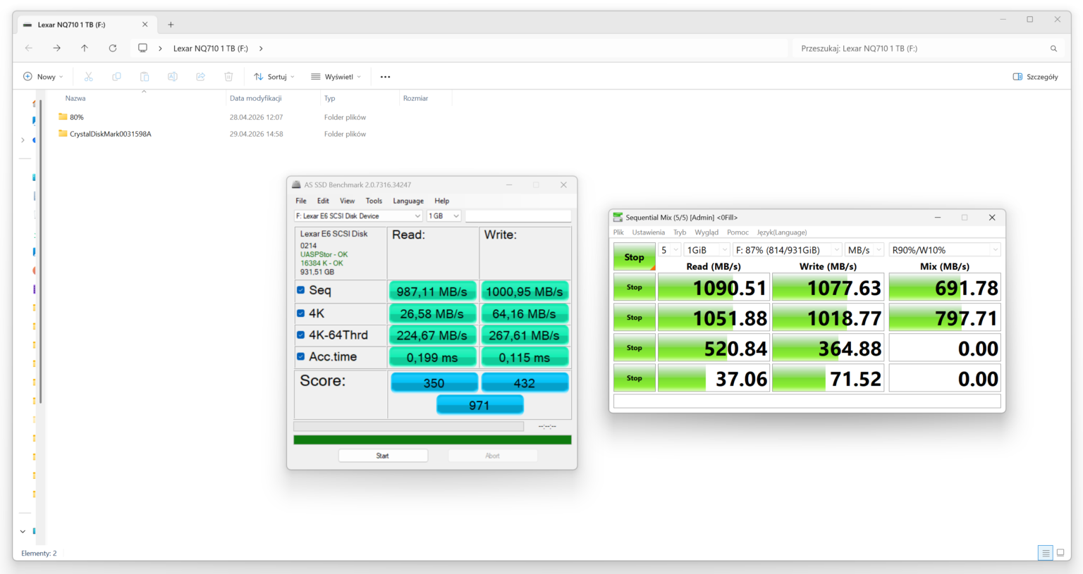 Lexar NQ710 1 TB - test dysku w dwóch scenariuszach - slocie M.2 oraz dedykowanej kieszeni USB-C