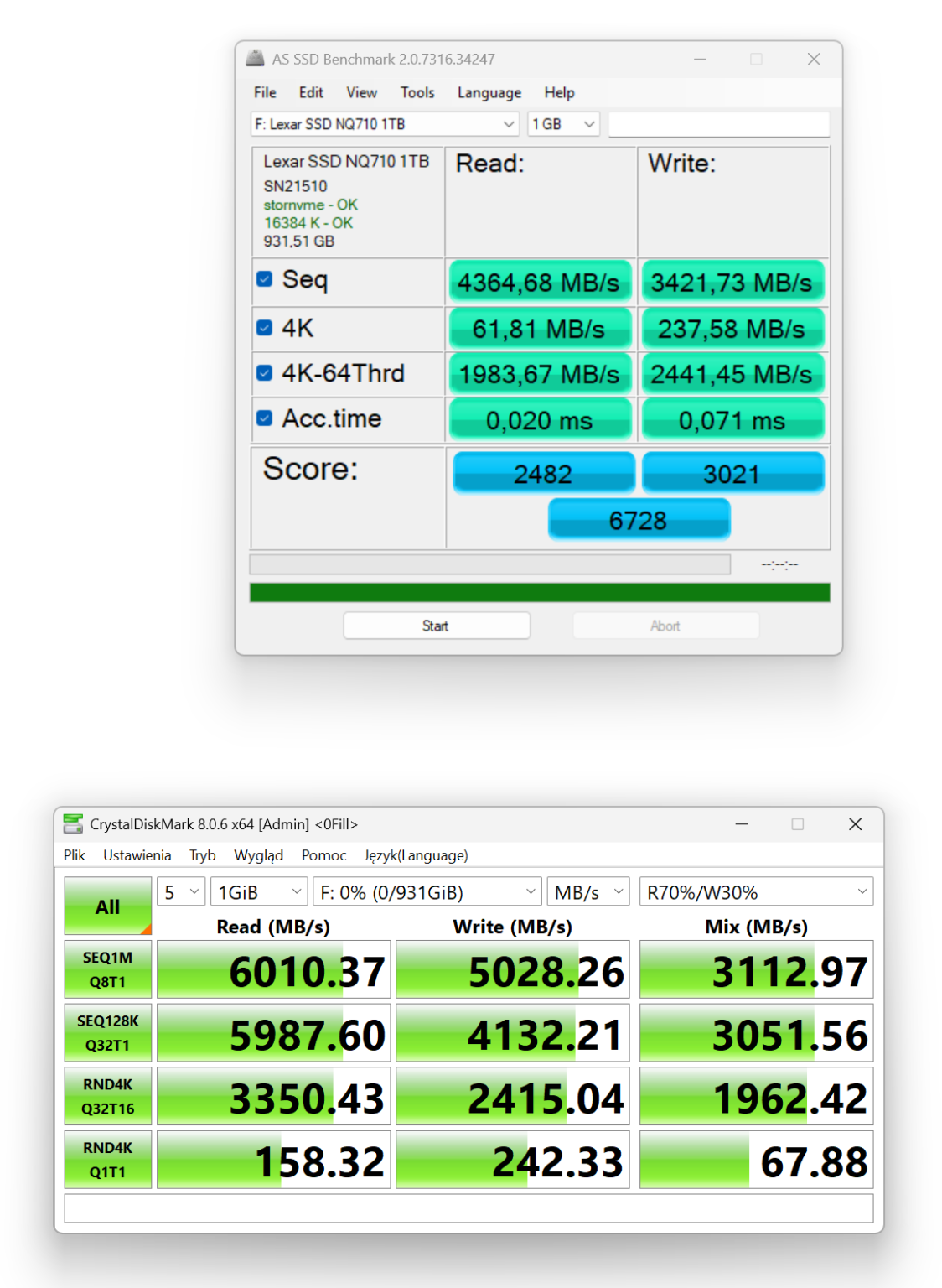 Lexar NQ710 1 TB - test dysku w dwóch scenariuszach - slocie M.2 oraz dedykowanej kieszeni USB-C