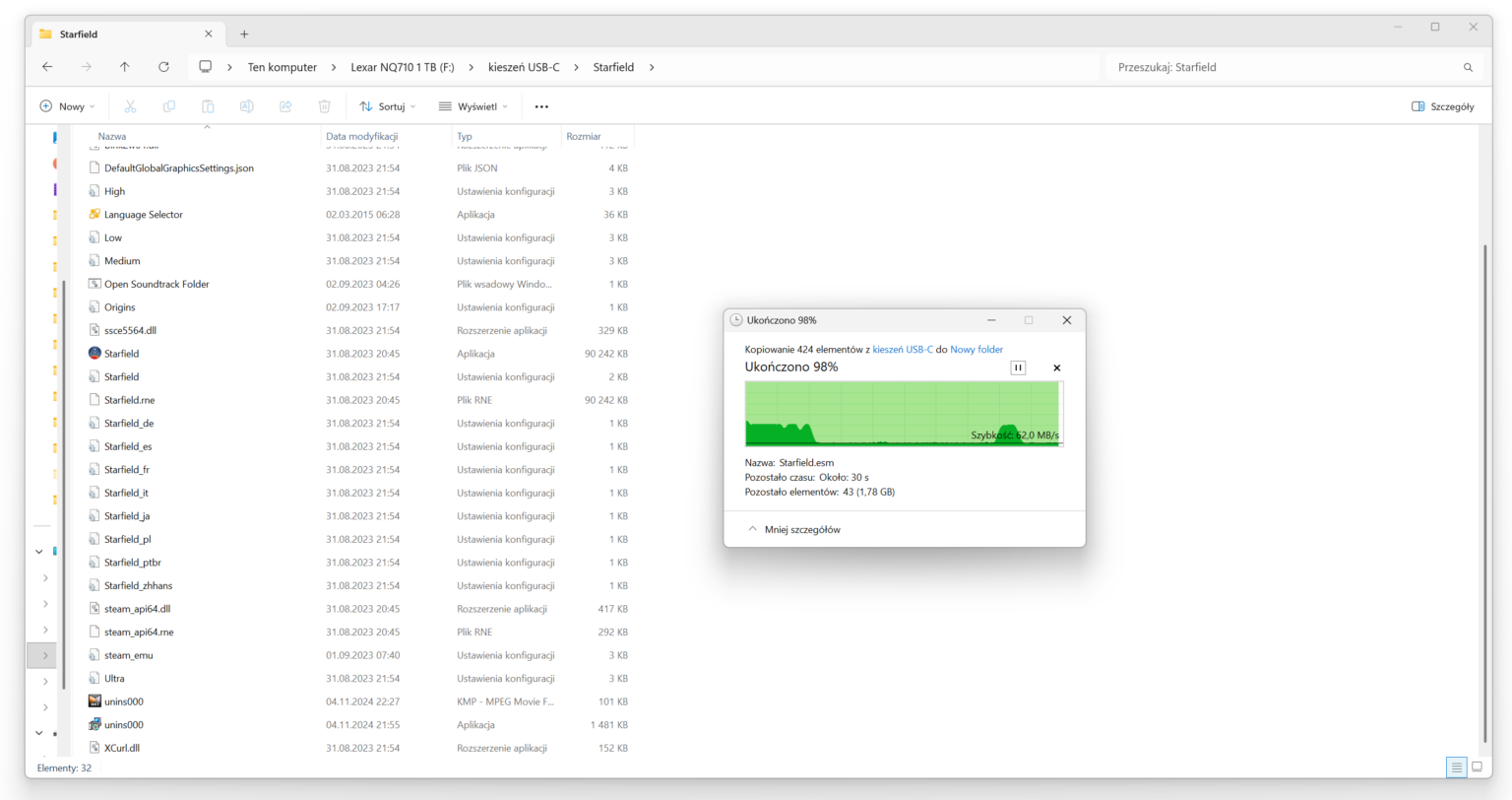 Lexar NQ710 1 TB - test dysku w dwóch scenariuszach - slocie M.2 oraz dedykowanej kieszeni USB-C