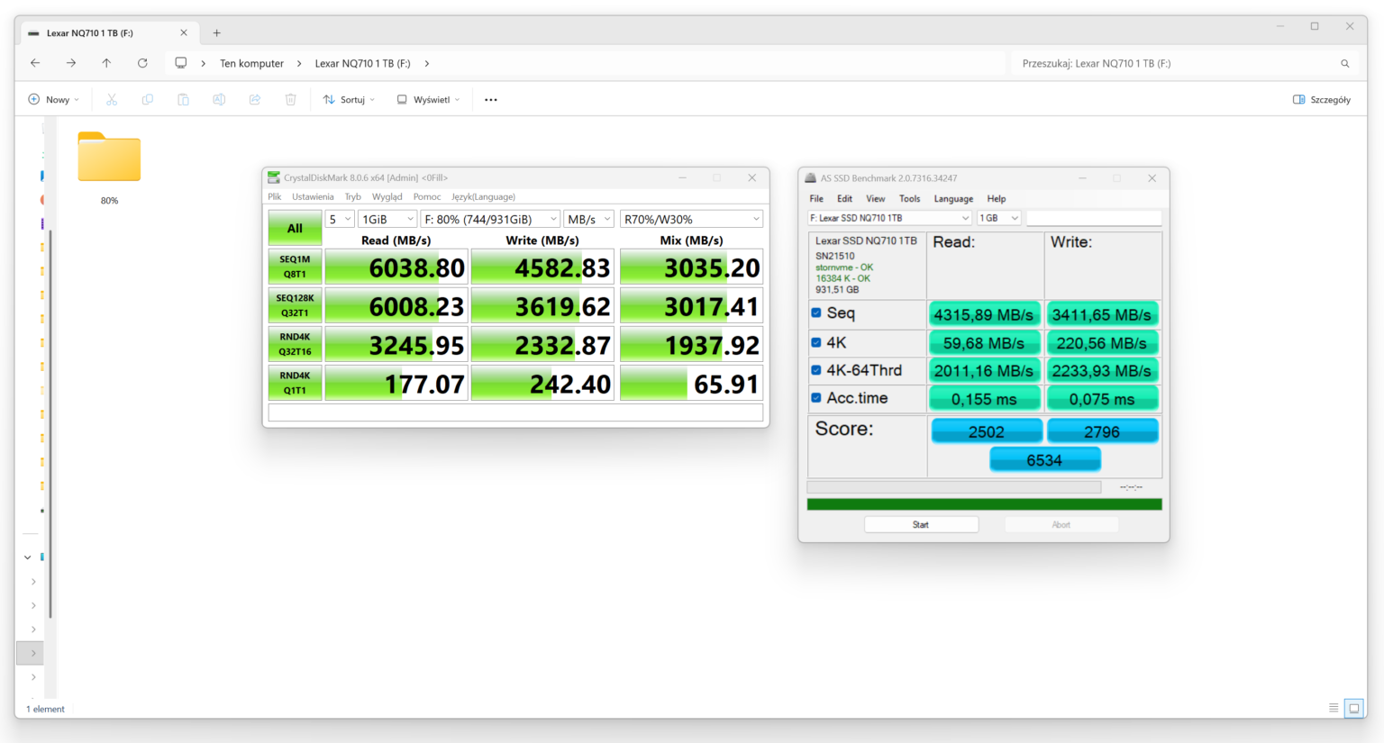 Lexar NQ710 1 TB - test dysku w dwóch scenariuszach - slocie M.2 oraz dedykowanej kieszeni USB-C