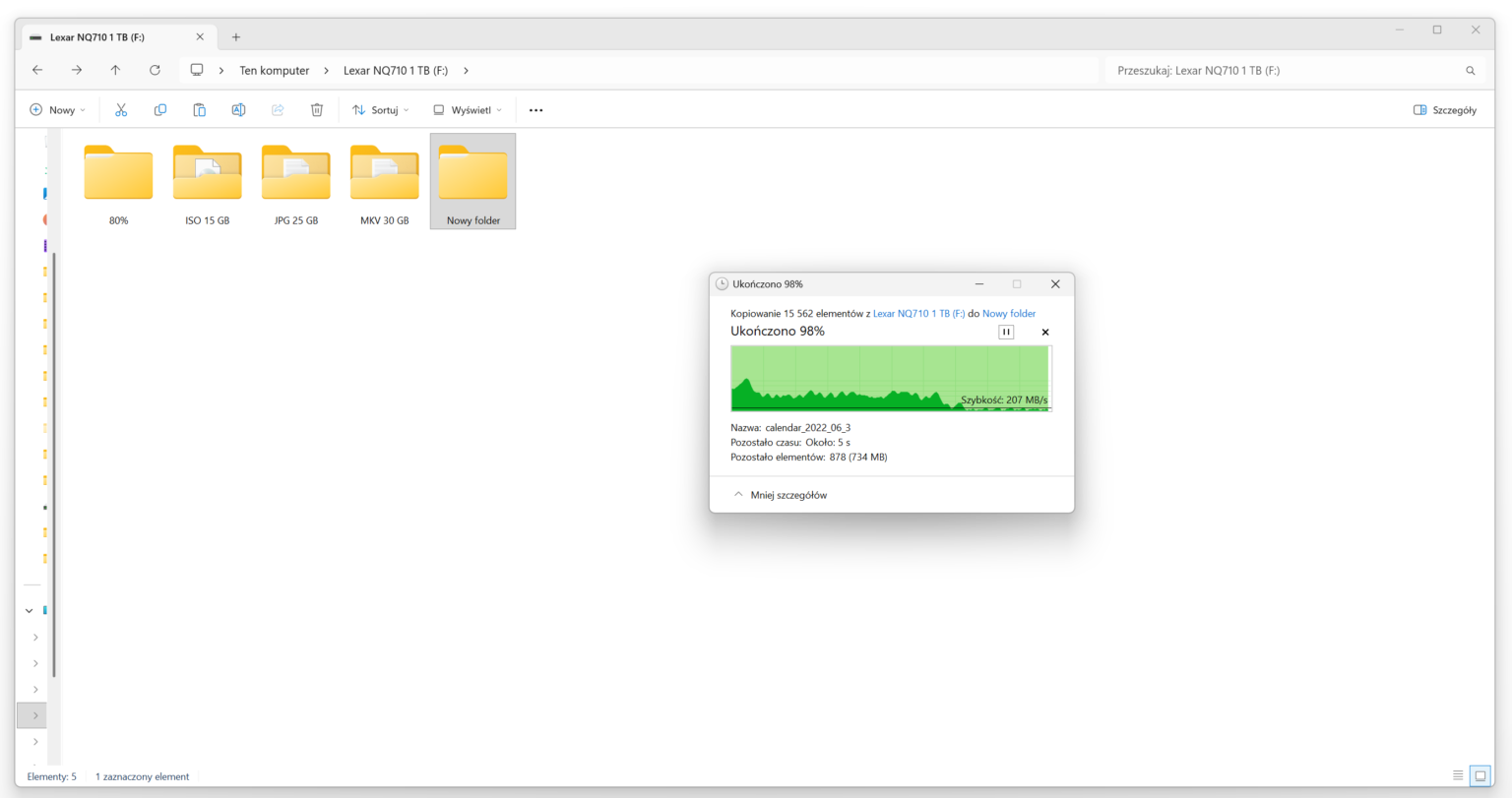 Lexar NQ710 1 TB - test dysku w dwóch scenariuszach - slocie M.2 oraz dedykowanej kieszeni USB-C