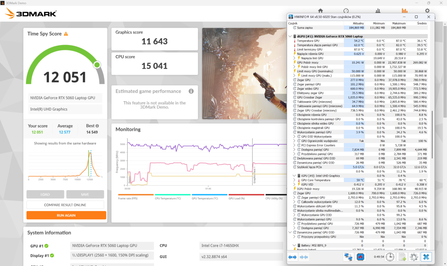 MSI Crosshair 16 HX E14W (Core i7-14650H + RTX 5060 115W) - test laptopa
