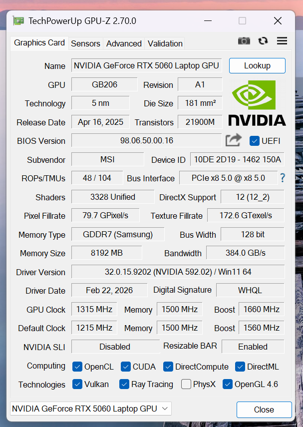 MSI Crosshair 16 HX E14W (Core i7-14650H + RTX 5060 115W) - test laptopa